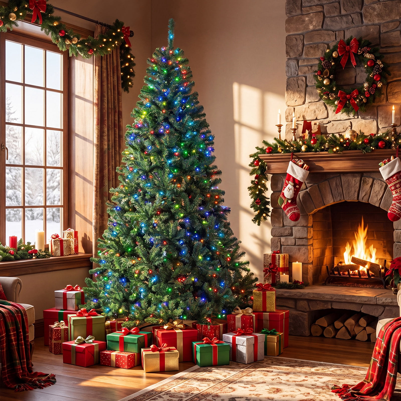 Gymax 7.5 ft Smart Christmas Tree w/Remote & APP 450 Pre-Lit RGB LED ...