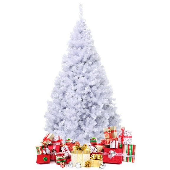 Gymax 7.5ft White Christmas Tree Classic Pine Tree PVC Material Thicken Tips(White)