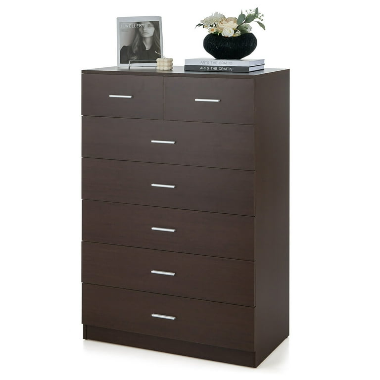 Gymax Tall 7-Drawer Bedroom Dresser, Wooden Chest with Metal