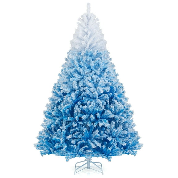 Gymax 7 FT Artificial Christmas Tree Hinged Snow Flocked Xmas Tree w/ 1264 Lush Branch Tips