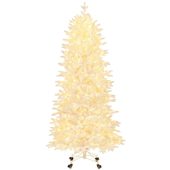 Gymax 7 FT Artificial Xmas Tree w/ 1880 PE PVC Branch Tips 900 Warm White LED Lights