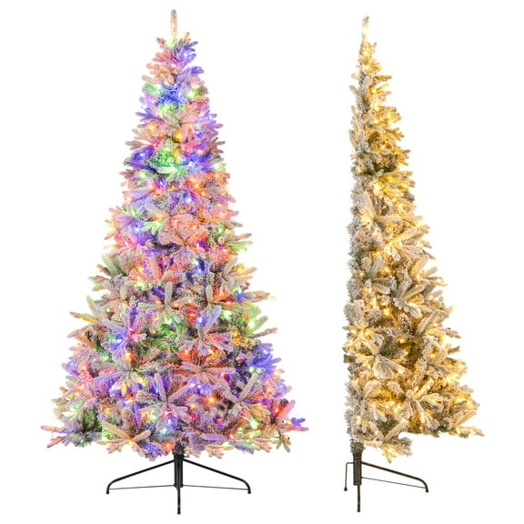 Gymax 7 FT Half Artificial Christmas Tree w/ 852 Branch Tips & 240 LED Lights 9 Modes
