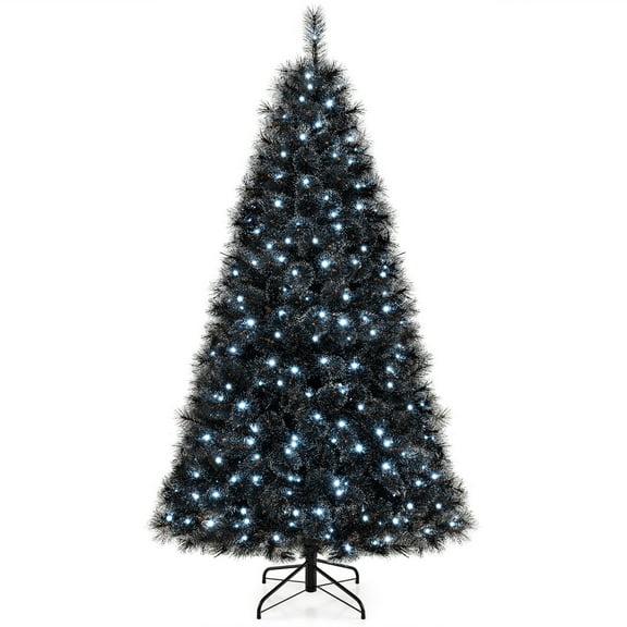 Gymax 7 FT Halloween Tree w/ 572 Branch Tips Frosted Pine Needles 320 W/ LED Lights