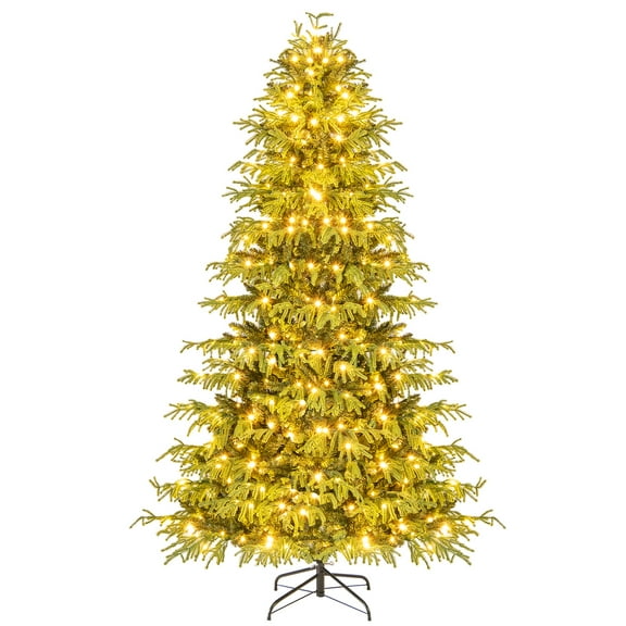 Gymax 7 FT Pre-Lit Artificial Christmas Tree Hinged Full Xmas Tree w/ 746 PVC & Soft TPE Branch Tips
