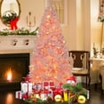 thumbnail image 1 of Gymax 7 FT Pre-Lit Artificial Christmas Tree Lighted Pink Snow Flocked Xmas Tree w/1200 Branch Tips & 500 LED Lights, 1 of 10