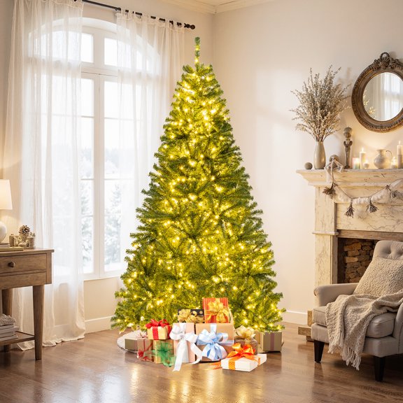 Gymax 7 FT Pre-Lit Artificial Christmas Tree w/ 1000 Warm White LED Lights 3 Modes