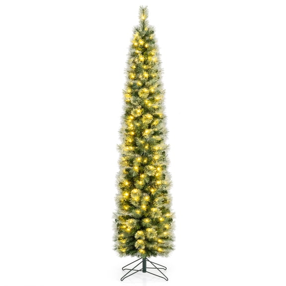Gymax 7 FT Pre-Lit Pencil Artificial Christmas Tree w/150LED Warm White Lights 8 Modes