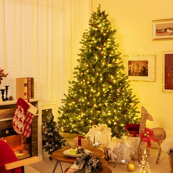 Gymax 7 FT Pre-Lit Xmas Tree 3-Minute-Setup Artificial Christmas Tree w/ LED Bulbs