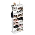 thumbnail image 1 of Gymax 7-Tier Shoe Rack Vertical Design Wooden Shoe Storage Shelf w/Hooks White, 1 of 10