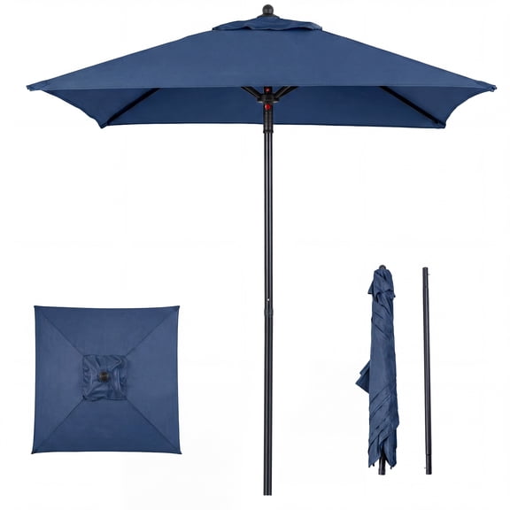 Gymax 7 ft Square Patio Umbrella w/Push Button Opening Top Ventilation 4 Metal Ribs