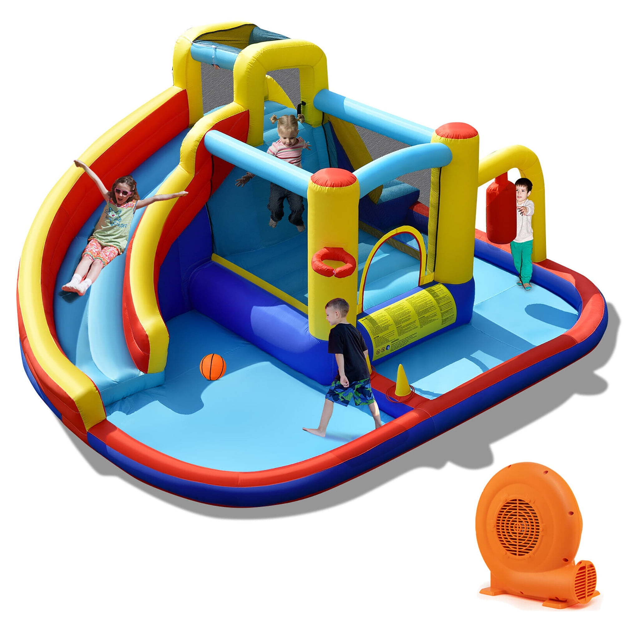 Gymax 7-in-1 Inflatable Water Slide Water Park Kids Bounce Castle With 680W Air Blower