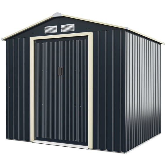 Gymax 7 ft x 6 ft Gray outdoor tool storage shed with sliding door and vented door