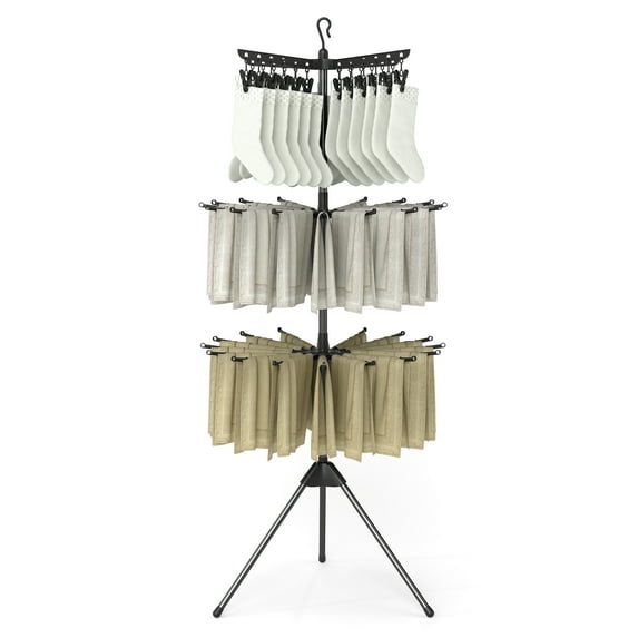 Gymax 70'' Folding Freestanding Tripod Laundry Drying Rack w/ 24 Clips & 32 Rods
