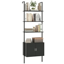Gymax 72.5'' Tall Bookshelf 5 Tier Wall Mount Ladder Bookcase w/ Cabinet Black
