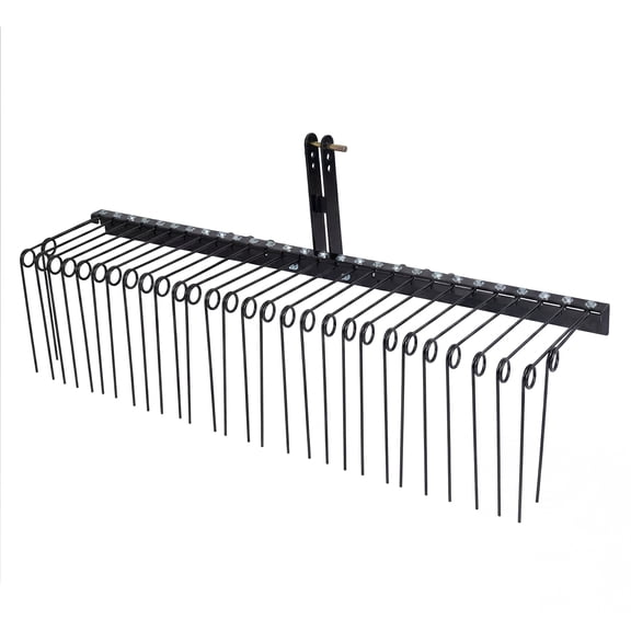 Gymax 72''Pine Straw Rake Tow Behind Landscape Rake w/ 30 Metal Coil Tines for Grass Black