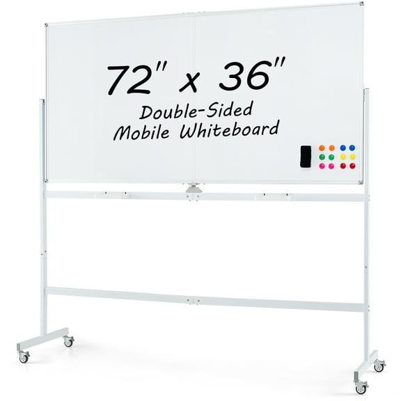 Gymax 72'' x 36'' Double-Sided Magnetic Whiteboard w/ Stand & Aluminum Alloy Frame