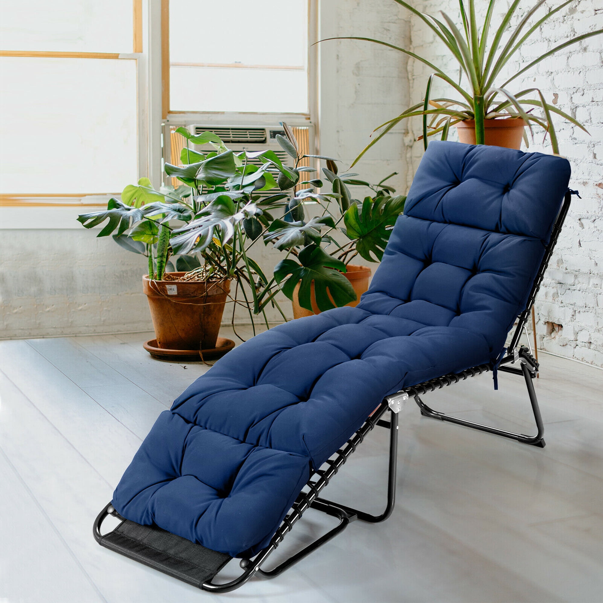 Gymax 73-inch Thickened Recliner Cushion Chaise Lounge Cushion w/ 4 String Ties Navy