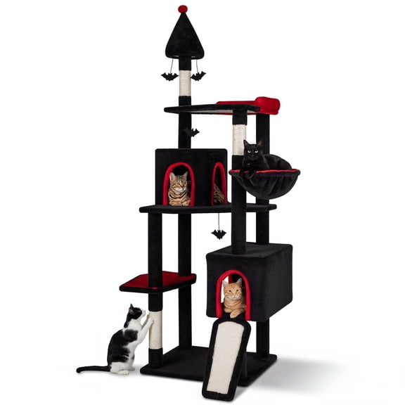 Gymax 75'' Gothic Cat Tree w/ 2 Condos Top Perch Sisal Scratching Posts & Ramp