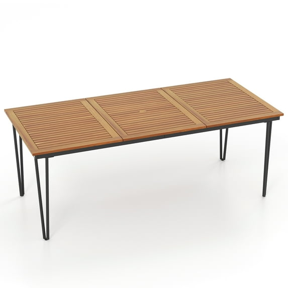 Gymax 79'' Outdoor Dining Table 8-Person Table w/ 1.9'' Umbrella Hole Patio
