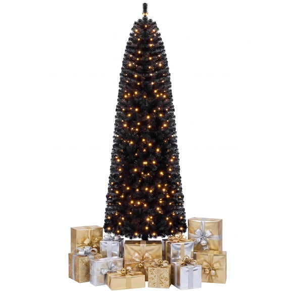 Gymax 7FT Pencil Christmas Tree w/8 Lighting Modes 874 Full Branch Tips 250 LED Lights Black