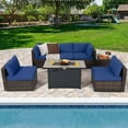 thumbnail image 1 of Gymax 7PCS Patio Rattan Furniture Set Fire Pit Table Cover Cushion Navy, 1 of 9