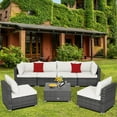 thumbnail image 1 of Gymax 7PCS Patio Rattan Sectional Sofa Set Outdoor Furniture Set w/ Off White Cushions, 1 of 10