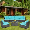 thumbnail image 1 of Gymax 7PCS Patio Rattan Sectional Sofa Set Outdoor Furniture Set w/ Turquoise Cushions, 1 of 10