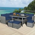 thumbnail image 1 of Gymax 7PCS Rattan Patio Sectional Sofa Set Conversation Set w/ Navy Cushions, 1 of 10