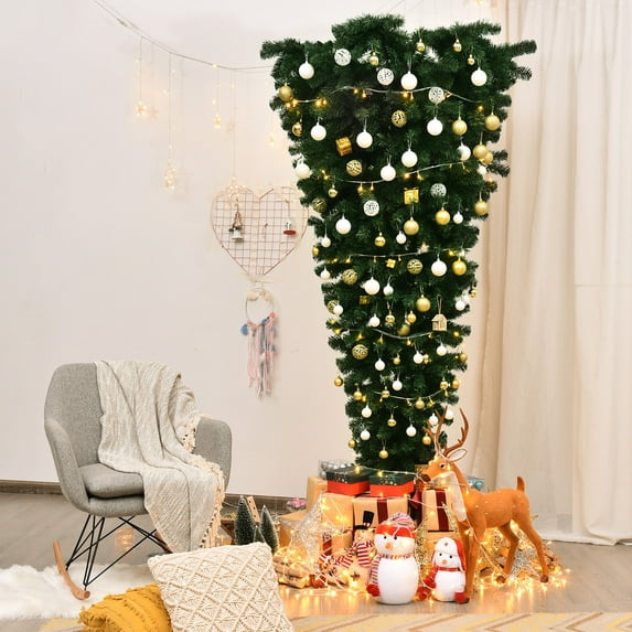 Gymax 7ft Artificial Upside Down Christmas Tree Holiday Decoration w/ Metal Stand