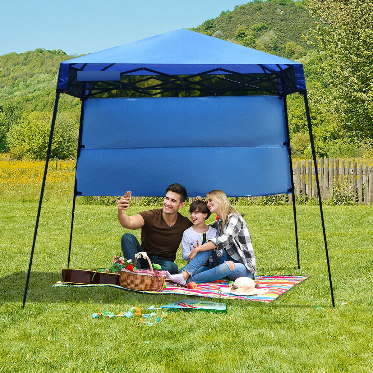 Gymax 7x7 FT Slant Leg Pop up Canopy Tent Shelter Adjustable Portable Carry Bag White Walmart Business Supplies