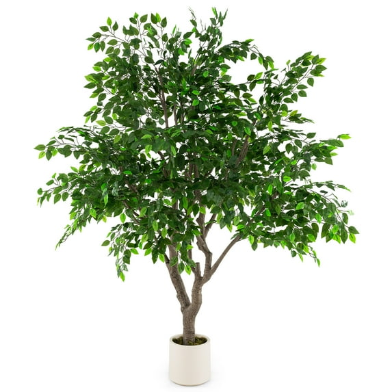 Gymax 8.2 FT Tall Artificial Ficus Tree w/ Leaves Wide Stable Cement-filled Pot