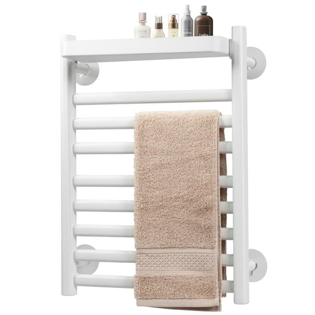 Gymax 8 Bars Wall Mounted Towel Warmer Punch-free Heated Towel Rack w/Top Tray