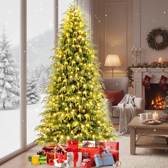 Gymax 8 FT Artificial Christmas Tree w/1470 Branch Tips 470 Warm White LED Lights