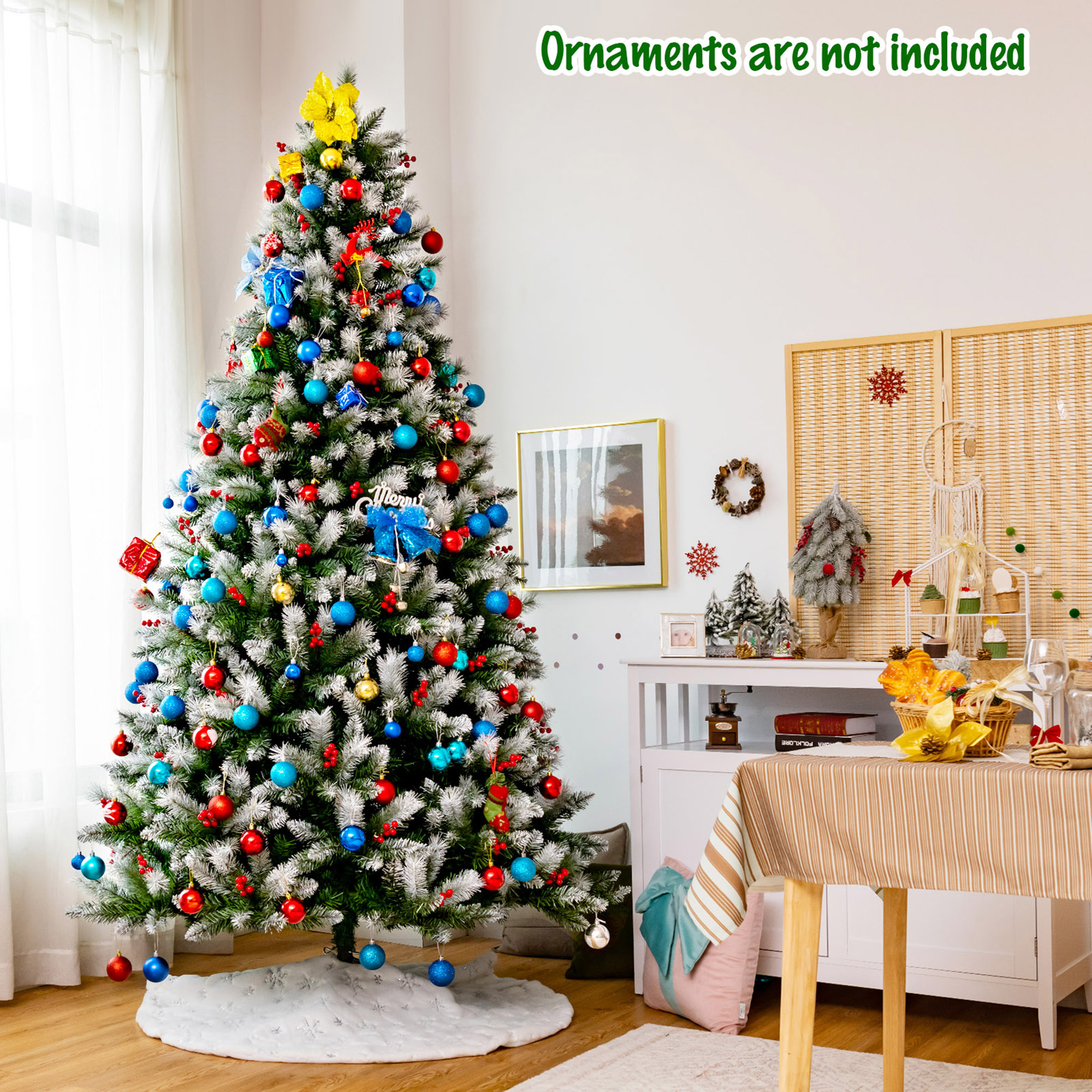 Gymax 8 FT Artificial Snowy Christmas Tree Holiday Decoration Hinged