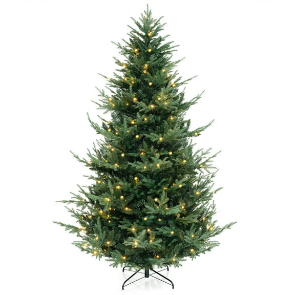 Gymax 8 FT Artificial Xmas Tree w/ 778 PVC PE Branch Tips 450 Warm White LED Lights