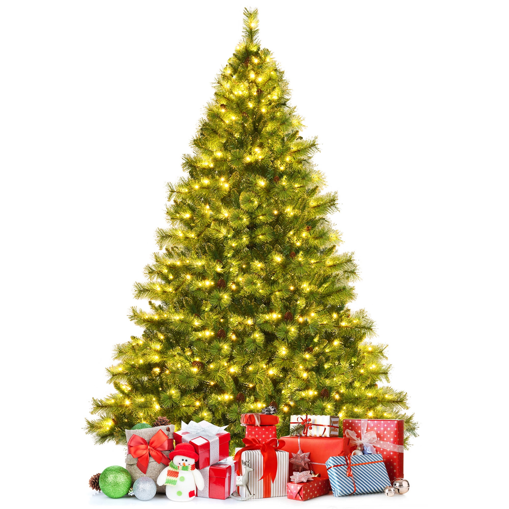 Gymax 8 FT PreLit Artificial Christmas Tree Lush Hinged Xmas Tree w