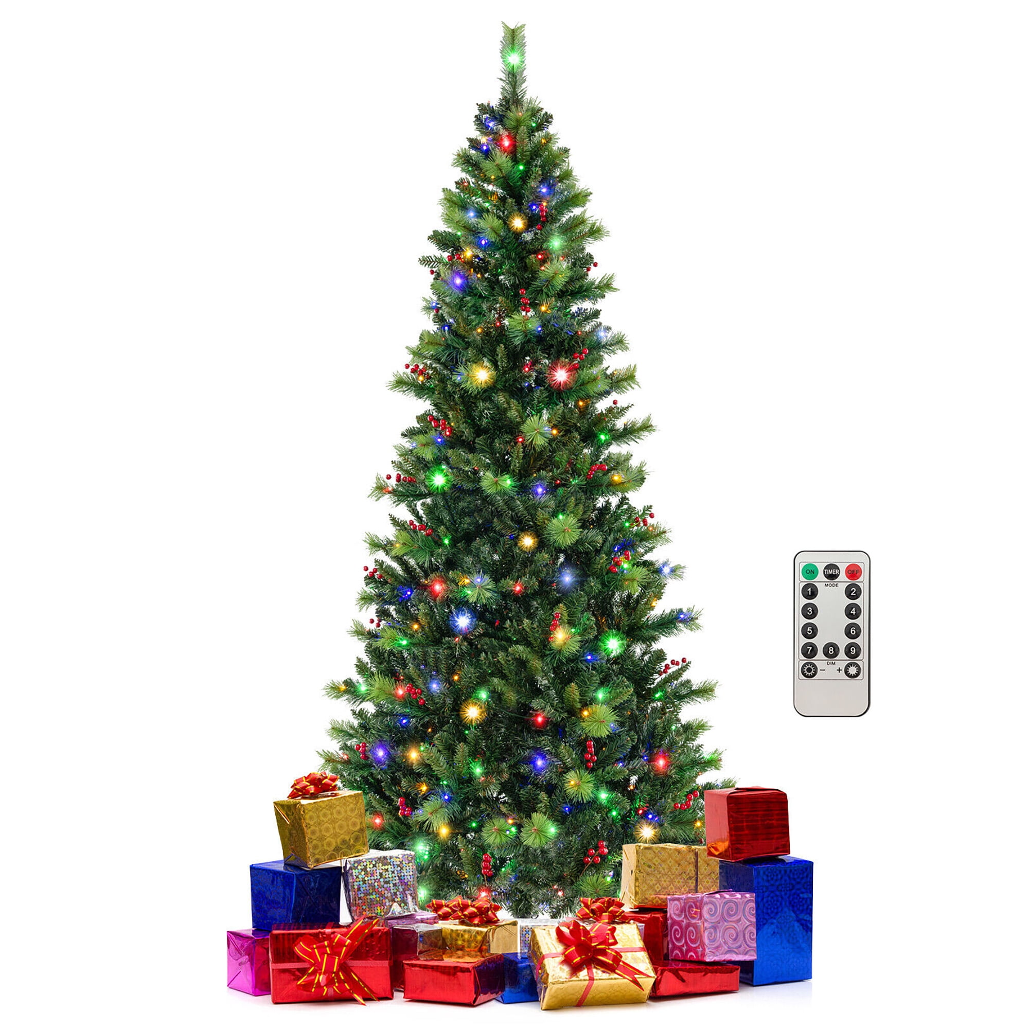 Gymax 8 FT PreLit Artificial Christmas Tree w/ 500 LED Lights & 9
