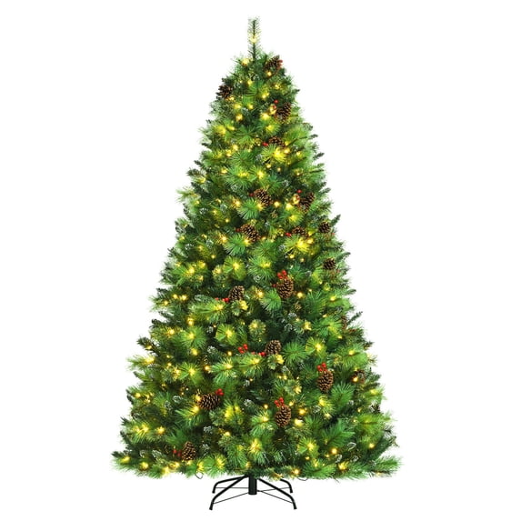 Gymax 8 FT Pre-lit Artificial Christmas Tree Hinged Xmas Tree w/ LED Lights