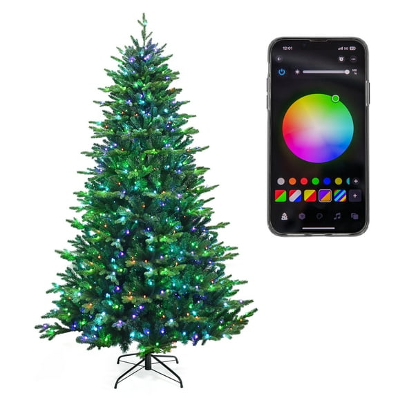 Gymax 8 FT Pre-lit Artificial Christmas Tree w/ APP Control & 15 Lighting Modes