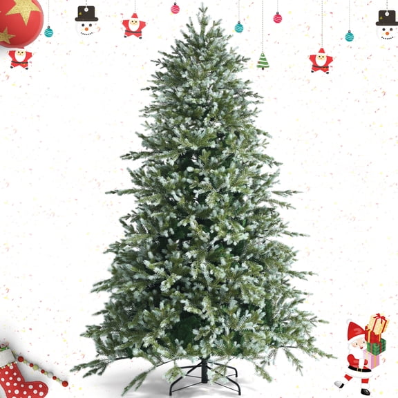 Gymax 8 Ft Artificial Christmas Tree Unlit Hinged Xmas Tree w/ Metal Stand