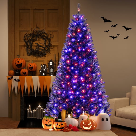 Gymax 8 Halloween Tree Artificial Decoration Tree w/1408 Branch Tips 6 Lighting Modes