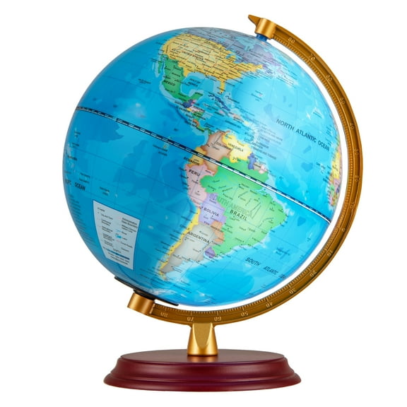 Gymax 8 Inch Illuminated World Globe Night Light up Globe Lamp Wooden Stand & HD Map Blue