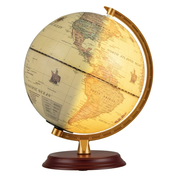 Gymax 8 Inch Illuminated World Globe Night Light up Globe Lamp Wooden Stand & HD Map Bronze