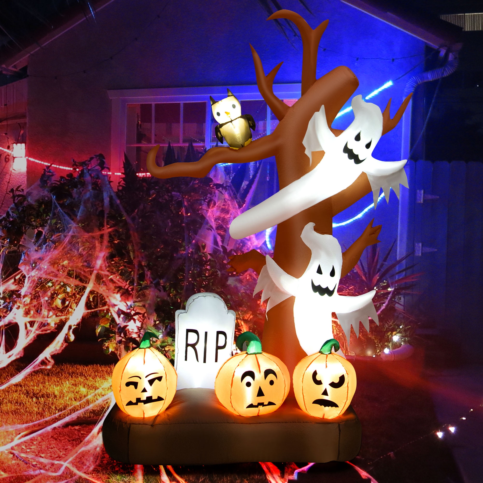 Gymax 8' Inflatable Halloween Dead Tree Blow Up Ghost W/Built-in LED ...