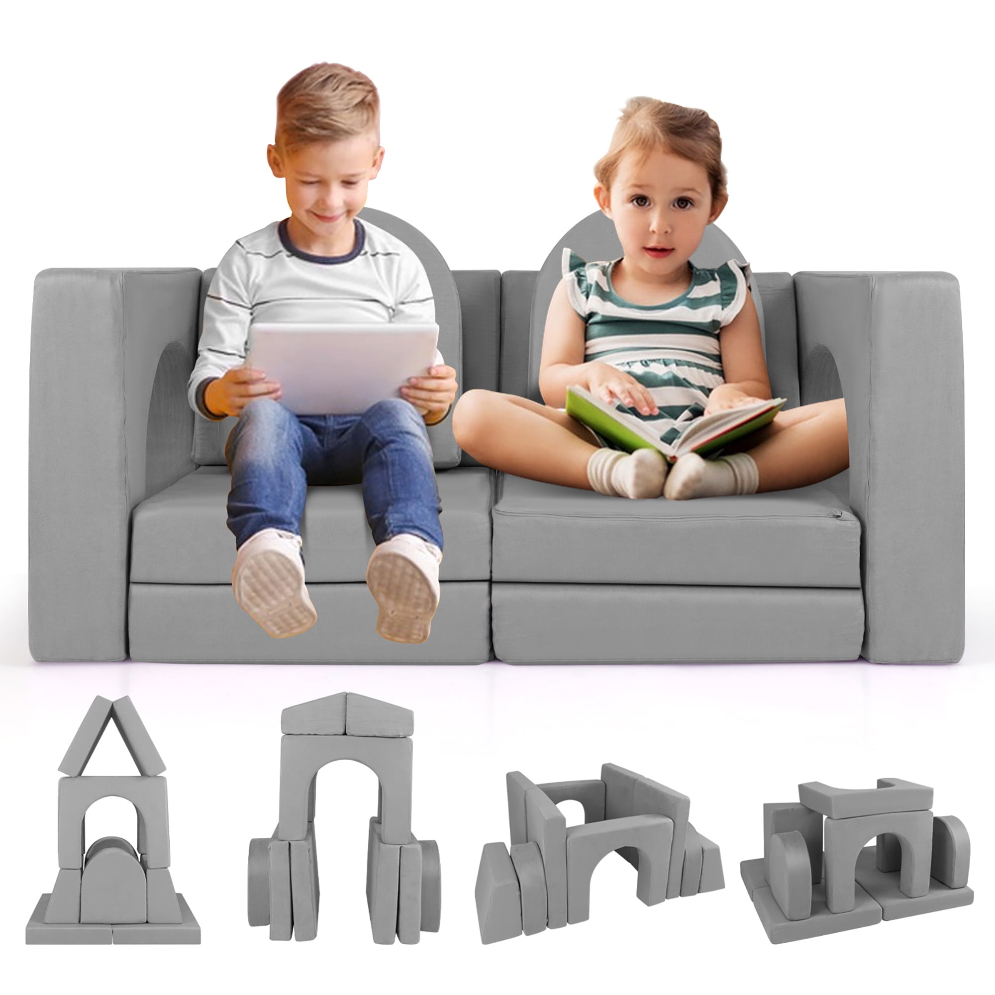 Gymax 8 PCS Modular Kids Play Couch Sofa w/ Suede Fabric Cover High ...