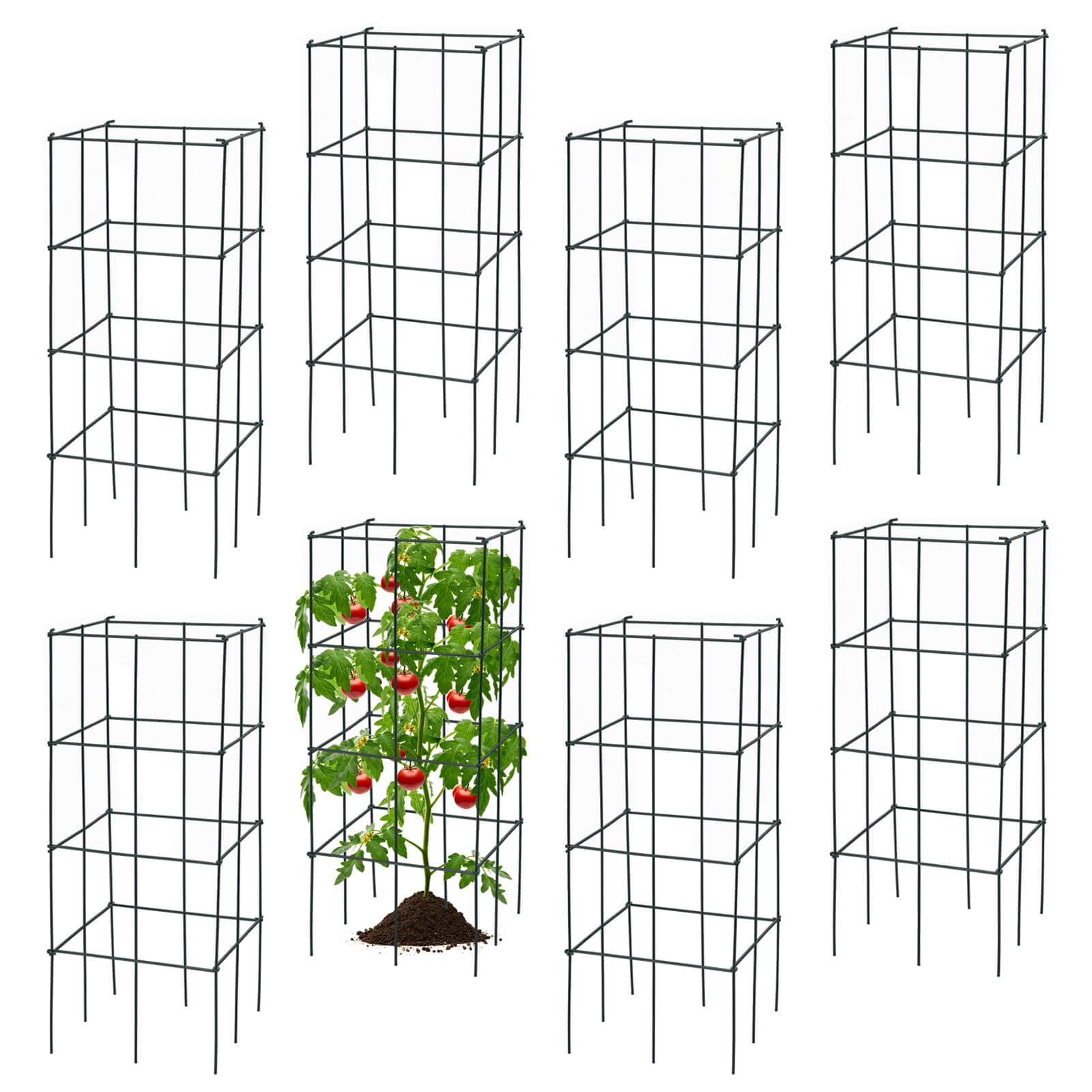 Gymax 8 Pack Tomato Cages Garden Cages Stakes Plant Trellis 16'' x 16'' x 39''
