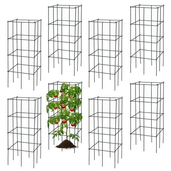 Gymax 8 Pack Tomato Cages Garden Cages Stakes Plant Trellis 16'' x 16'' x 39''