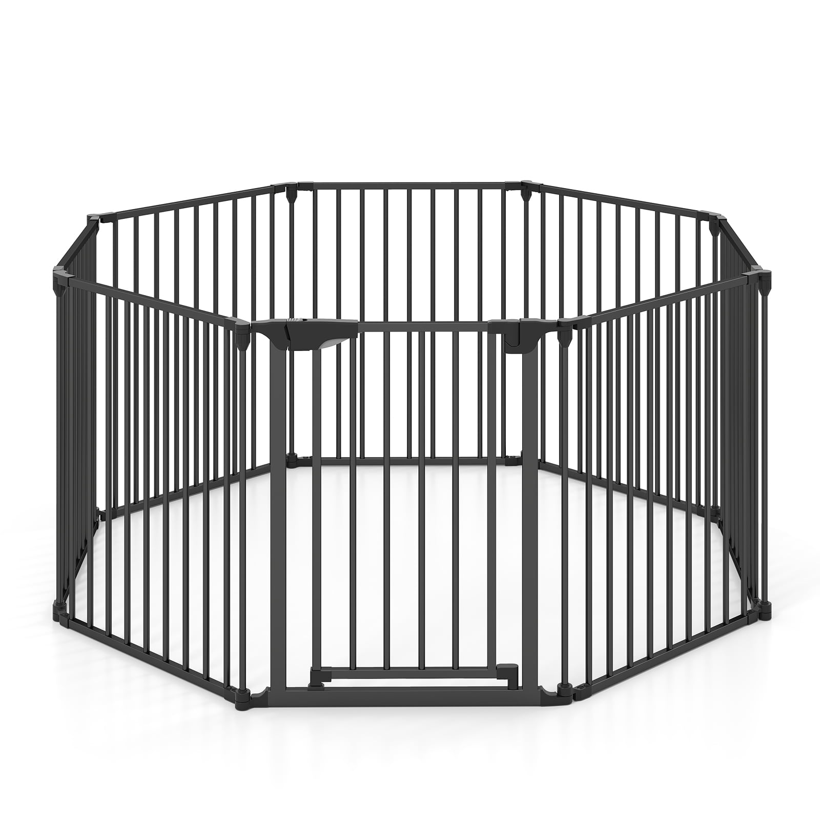 Gymax 8-Panel Adjustable Pet Safety Fence w/Auto-close Door & Double ...