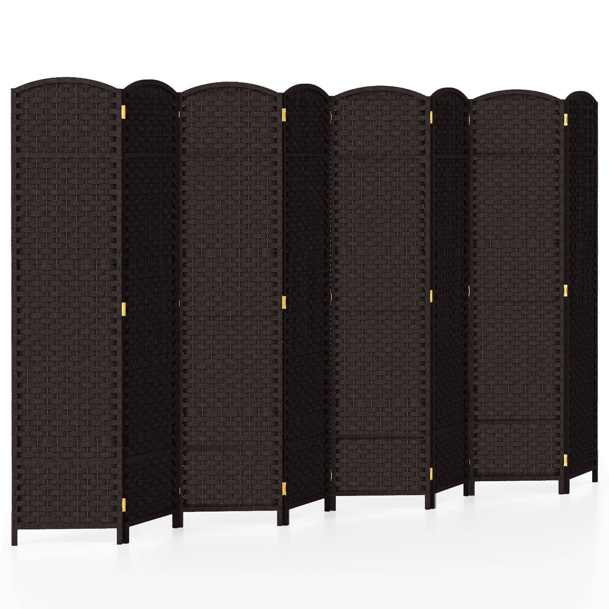 Gymax 8-Panel Folding Room Divider Privacy Screen w/ Hand-woven Texture & Wood Frame Brown
