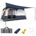 thumbnail image 1 of Gymax 8-Person Camping Tent with Porch Large Family Cabin Tent w/ 2 Rooms 2 Doors Blue, 1 of 10
